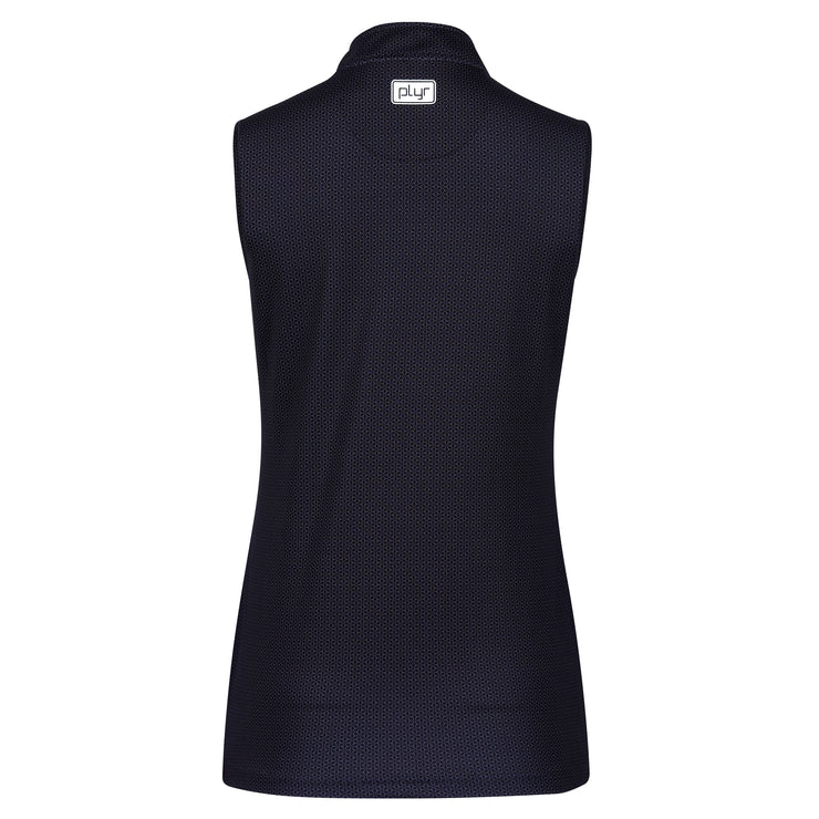 Womens Sleeveless Geometric Polo - Black