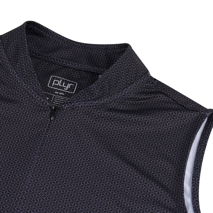 Womens Sleeveless Geometric Polo - Black