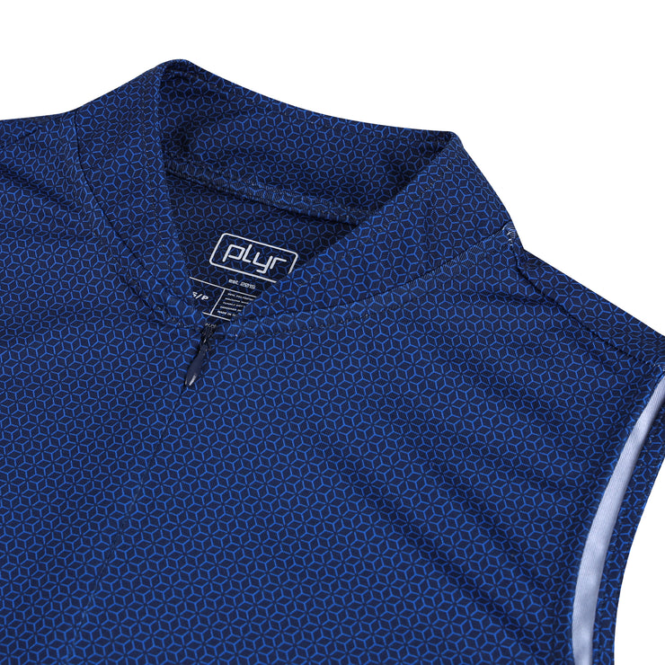 Womens Sleeveless Geometric Polo - Navy