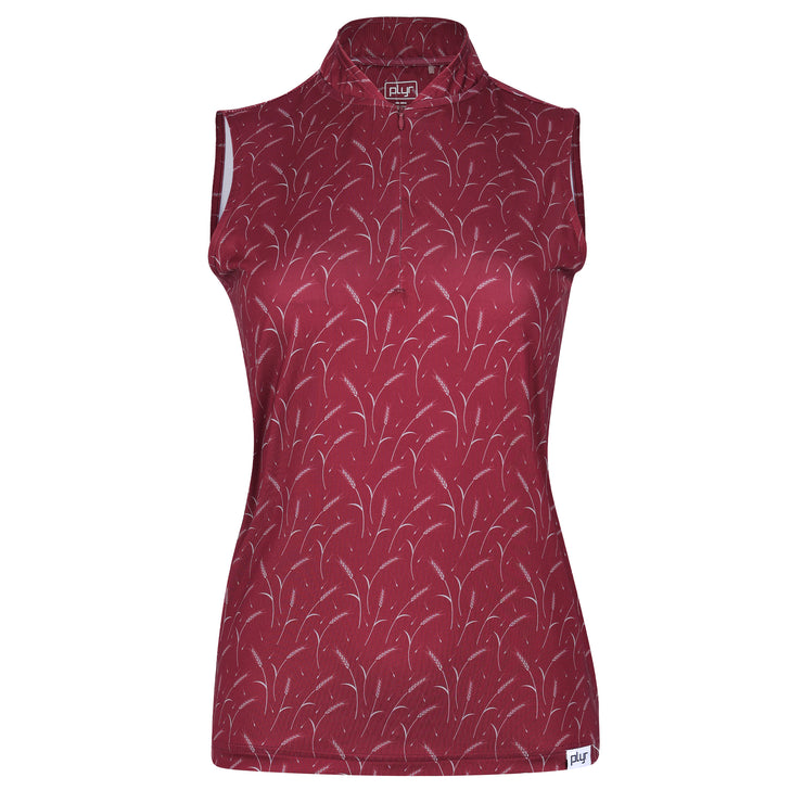 Womens Sleeveless Prairie Wheat Polo - Maroon