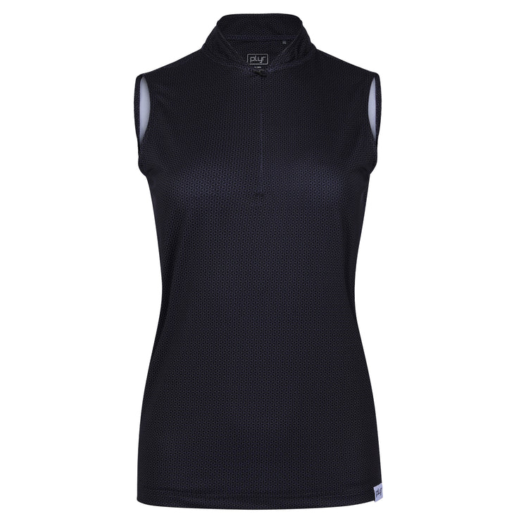 Womens Sleeveless Geometric Polo - Black